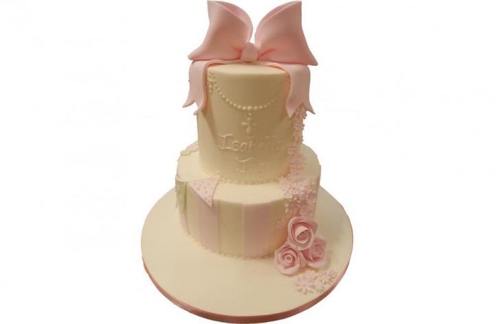 Tiered Bow, Bunting and Flowers Cake